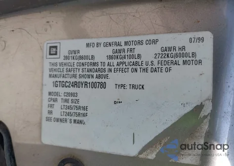 2000 GMC Sierra 2500 Classic Sl from USA, damaged, VIN 1GTGC24R0YR100780